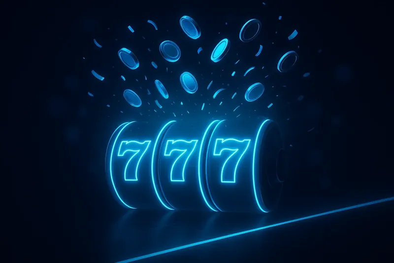 Jackpot Win Explosion Glowing slot reels with massive win, coins and confetti bursting outward