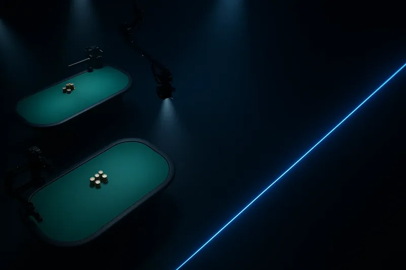 Live Casino Studio Overhead live casino studio with dealer tables, cameras, green felt